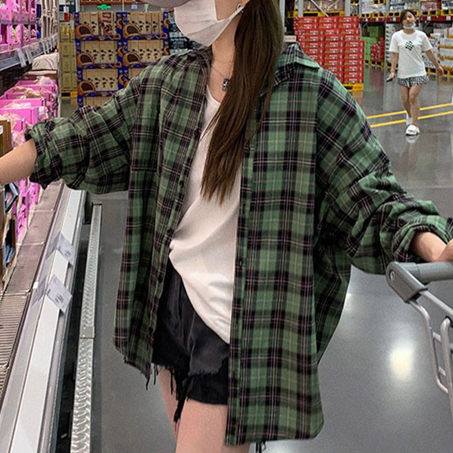 cammello 루즈핏 빈티지 체크 셔츠 간절기 레이어드 긴팔 남방