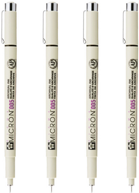 사쿠라 피그마 마이크론 피그먼트 잉크펜, 4개, 005(0.2mm)-블랙