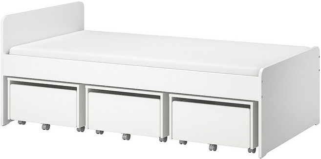 이케아 슬렉트 침대프레임+수납함 싱글 화이트 90x200cm, 093.860.74