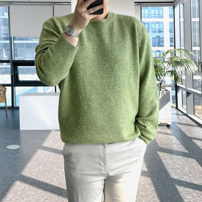 룩플레인 울 원단 색감 좋고 포근한 라운드 니트 15color