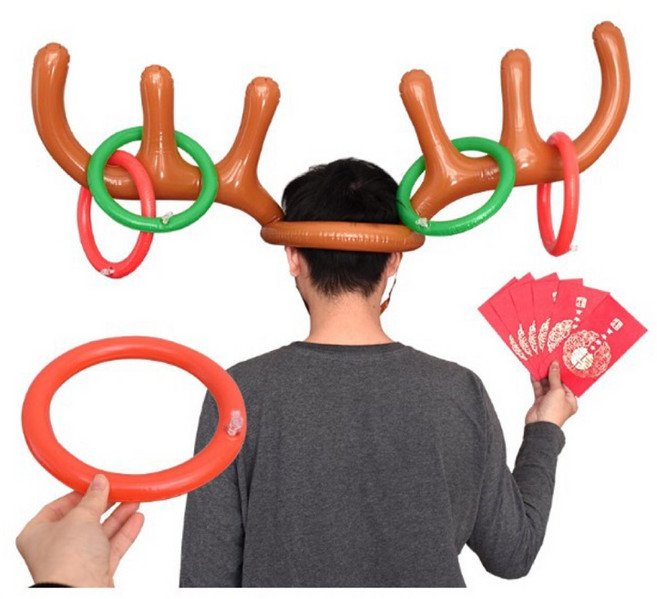 充氣鹿角套圈圈組 聖誕節派對道具 懲罰遊戲, 1個, 單圈圈( 紅.綠色各一)