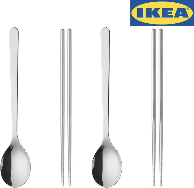 이케아 스테인리스 성인 수저세트, 2세트, 숟가락+젓가락, 실버