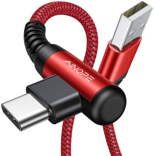 AINOPE USB C 케이블 2팩 6.6ft 3.1A 타입 충전기 고속 충전 직각 오래가는 나일론 편조 to 갤럭시 S10 S9 S8 Plus S21 노트 109 8 LG, 10FT+10FT