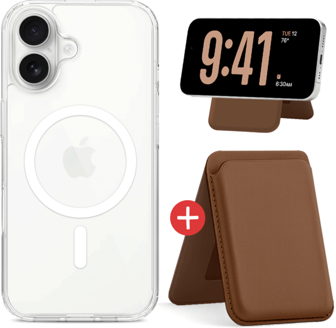 뷰씨 마그네틱 자력 UP 맥세이프 케이스 + 카드 3장 수납 가죽 홀더 지갑 거치대 세트