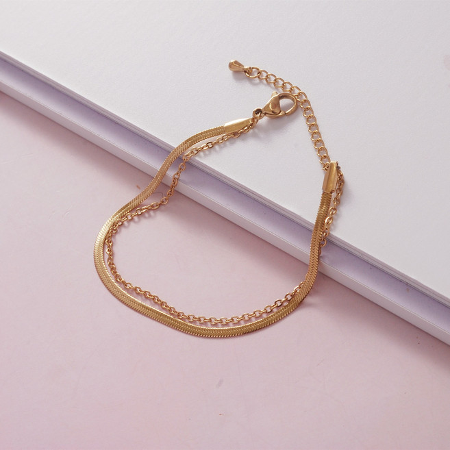 아이루리 써지컬스틸 소프트 스네이크 심플 체인 더블 발찌 뱀줄 두줄 발목 포인트 데일리