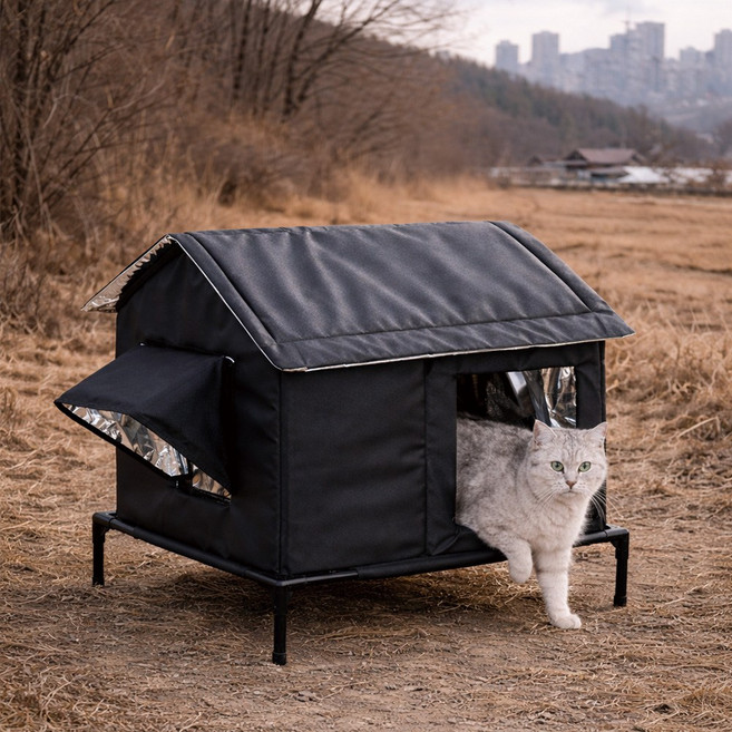 비바베이직 길고양이 하우스 사계절용, 1개, 블랙