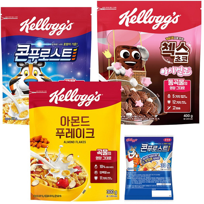 켈로그 BEST 시리얼 3종 모음 B (콘푸로스트 아몬드푸레이크 첵스초코마시멜로) + 증정 30g, 2개, 1.03kg