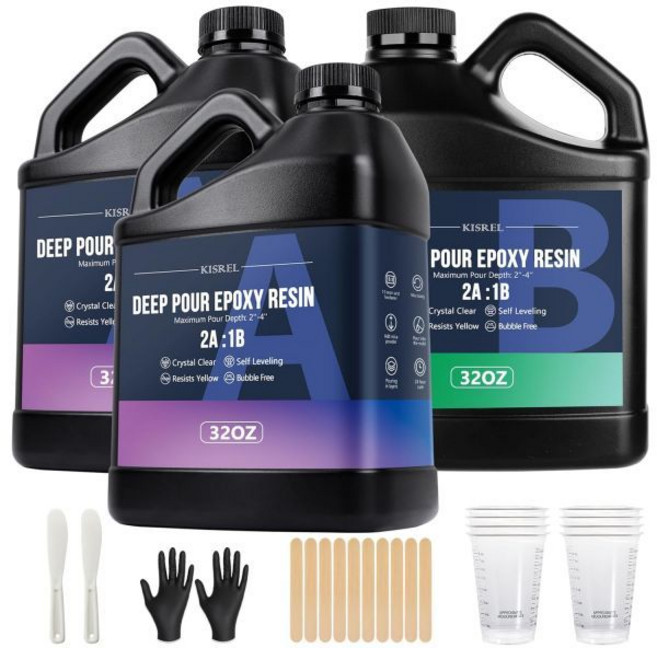우드필러 흠집 가구 퍼티 딥 푸어 에폭시 수지 2-4인치 깊이용 KISREL 96OZ 키트21 ， 버블 프리 저취 바 탑 테이블 리버 우드 필러 공예용 크리스탈 클리어 캐스팅, 1개