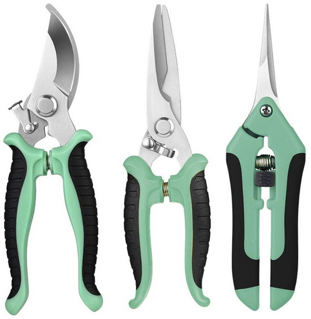 다용도 정원 농장 화초분재 원예전정가위 3종세트 녹색, 1세트
