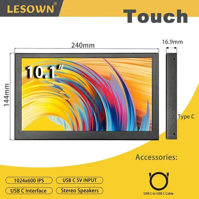 LESOWN 휴대용 터치 와이드 스크린 PC CPU RAM 온도 데이터 디스플레이용 IPS 미니 보조 모니터 7.0 10.1, 04 10.1in Touch Monitor