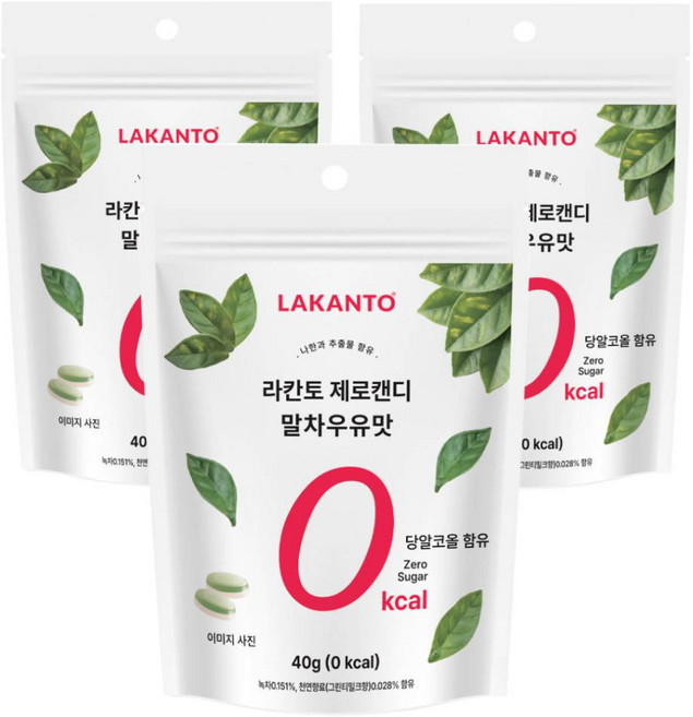 라칸토 제로캔디 나한과 무설탕 말차우유맛 40g, 3개