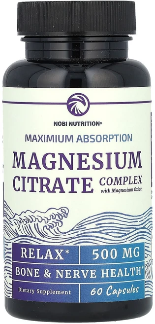 Nobi Nutrition 마그네슘시트레이트 복합체 산화 마그네슘 함유 최대 흡수율 500mg 캡슐 60정, Nobi Nutrition 마그네슘시트..., 1개 - 쿠팡
