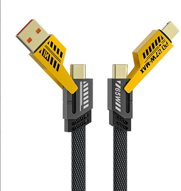 AiHome 四合一機甲快充傳輸線, 四合一機甲快充傳輸線黄色, 1個, 100cm