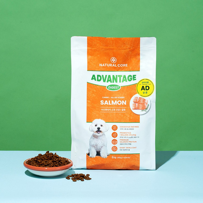 네츄럴코어 강아지사료 어드밴티지 도그 장건강/소화/유산균 기능성 애견사료, 1개, 2kg, 연어