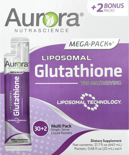 행복하고 건강하게 Aurora Nutrascience Mega-Pack+® 리포소말 글루타치온 32팩 각 20ml(0.68fl oz) 백년회로하세요 - 쿠팡