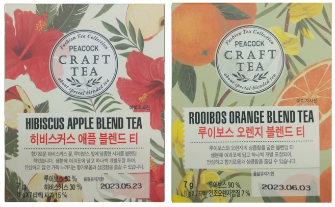 피코크 루이보스 오렌지블렌드티 7g(7티백)+히비스커스 애플블렌드티 7g(7티백) 각 1개씩, 7개입