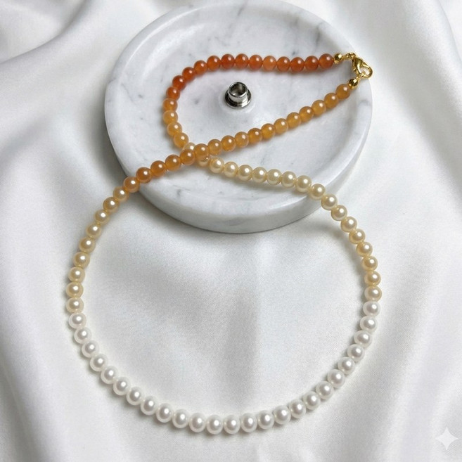 프라토 진주목걸이 화이트와 오렌지 패션목걸이