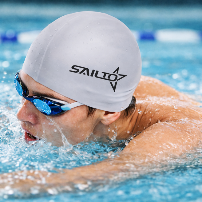 SAILTO 실리콘 수영모 방수 밀착 수모 성인용 수영캡, 2개, 그레이