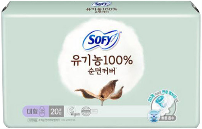 쏘피 유기농 100% 순면커버 생리대 날개형, 대형, 20개입, 5개