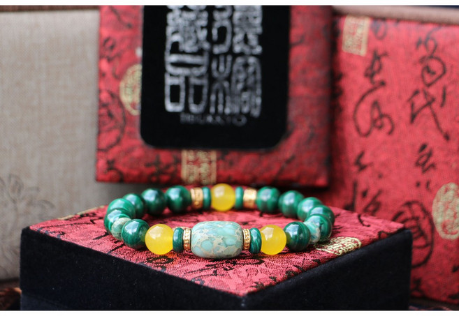 TIBUKKYO 孔雀石手鍊 10mm圓珠 帝皇石隔珠