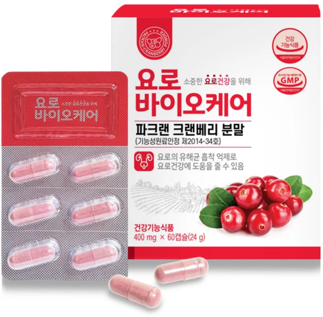 요로건강 파크랜 크랜베리 영양제 유해균 흡착 억제 여성 남성 요로바이오케어 400mg 1개월, 1박스, 60정 - 쿠팡