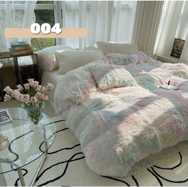 고퀄리티 포근한 겨울 극세사 이불커버 두꺼운 방한 매트리스커버 침대커버 베개커버 공주 자취방 슈퍼싱글 퀸 킹 라지킹 호텔 털 홑이불 혼수 예단 침구세트 15컬러