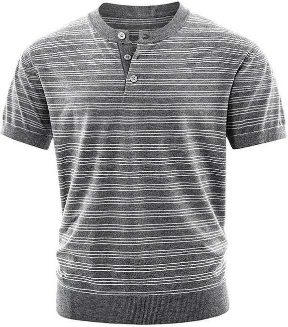 DADOO 條紋短袖針織衫 商務休閒圓領亨利衫