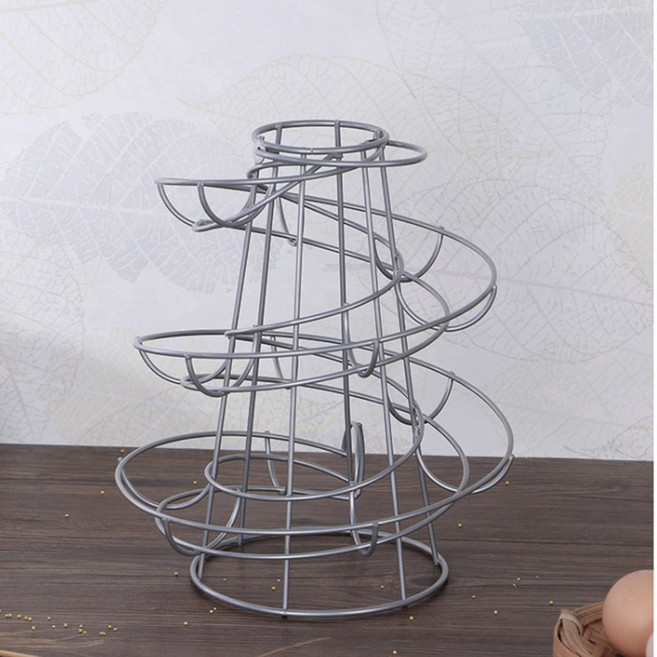 주방 나선형 계란 홀더 스탠드 디스펜서 랙 바구니 보관 공간 최대 18 대용량 케이스 박스 컨테이너, 01 Silver, 1개