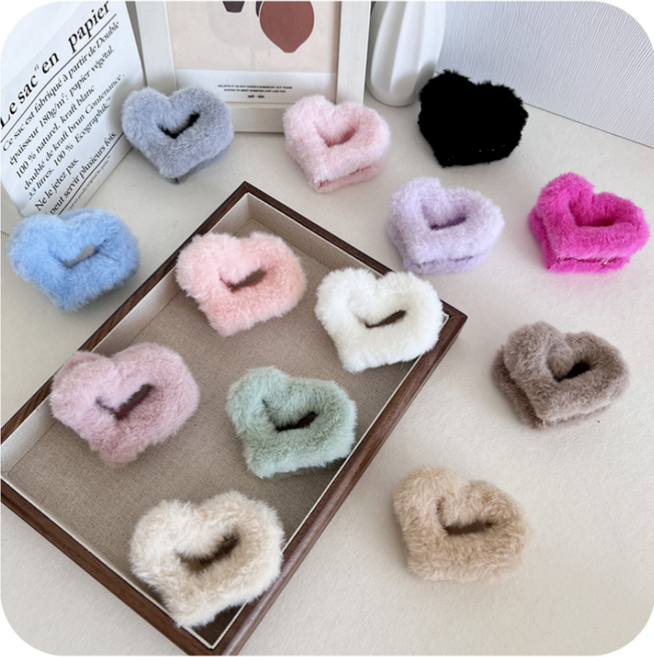 하트 집게핀 겨울 퍼 헤어핀