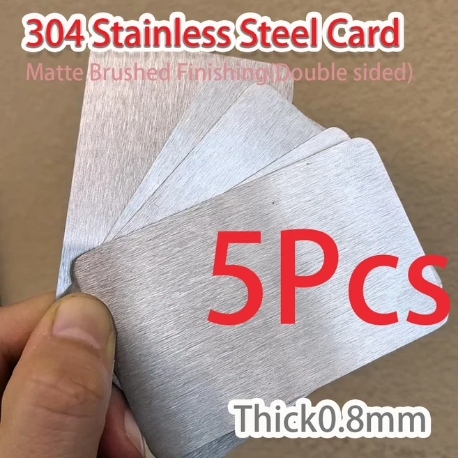 304 스테인레스 스틸 두꺼운 금속 명함 고객 조각을위한 공백 카드 DIY 선물 매트 닦았 마무리, 5Pcs