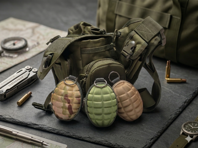 밀리터리 수류탄 파우치 키링 캠핑 소품백 동전지갑 남자친구 남아 선물 추천, 1개, 탄