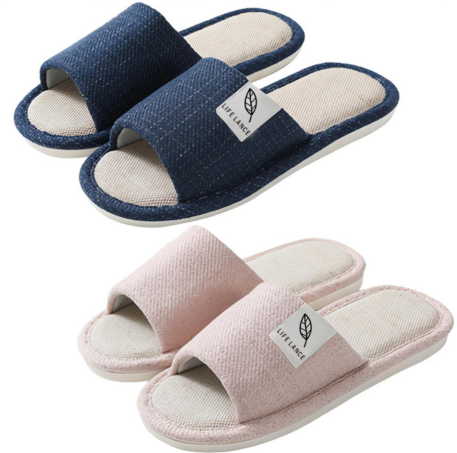 라이프란스 프리미엄 린넨 거실화 2종 세트, 네이비 + 핑크, 1개