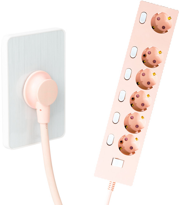 파워존 6구 납작멀티탭 고용량 웨이브 개별스위치 과부하차단 콘센트 50cm 1.5m 3m 5m 7m, 개별스위치 6구3m 파스텔핑크, 1개
