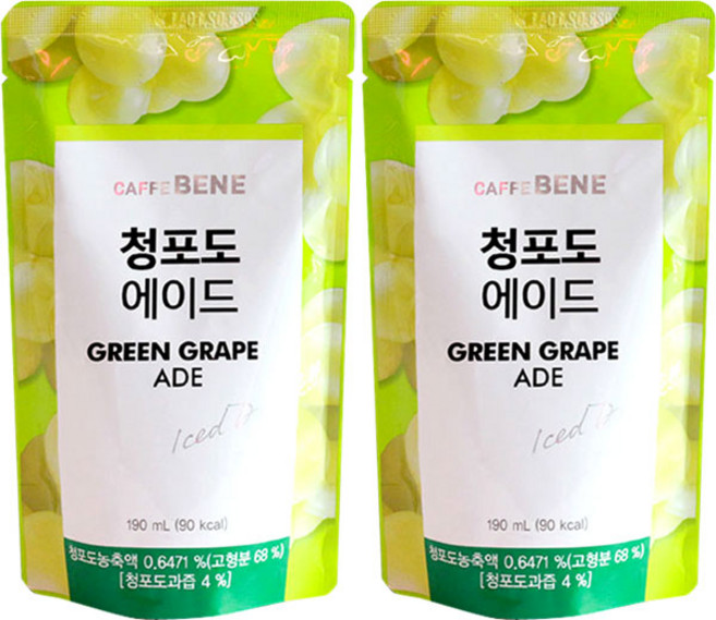 카페베네 청포도에이드 파우치음료, 190ml, 20개