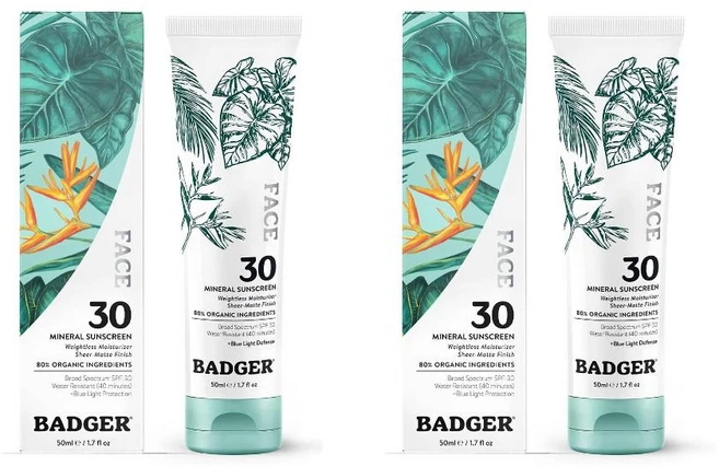 Badger 뱃저 페이스 미네랄 선크림 SPF 30 50ml 2팩 - 쿠팡