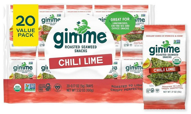 김미 오가닉프리미엄로스티드김 칠리라임 20개입 김스낵 키토 비건 건강간식 Gimme Organic Premium Roasted Seaweed Chili Lime 20 Count