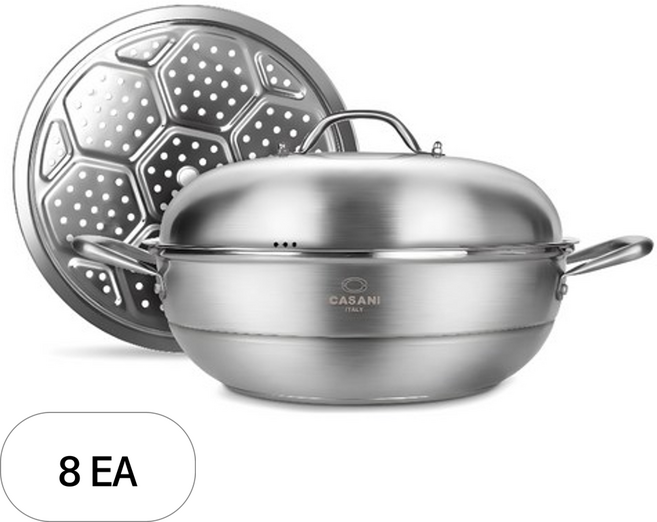 까사니 그랜드 IH 파티팬 + 스텐 찜판 + 돔형 뚜껑, 34cm, 8세트