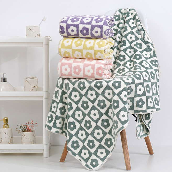 1+1 플라워 체크타올/워터파크 수영장 물놀이 바캉스 휴가 빅사이즈 수건 타월(대형 소형), 1개, 소형(그린1+1)