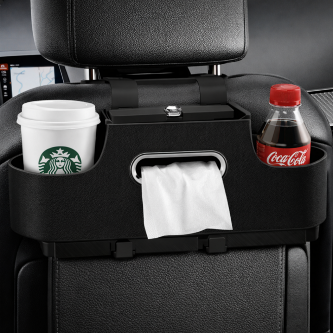 리즈앤모어 자동차 뒷자석 수납함 차량용 컵홀더, 블랙, 1개