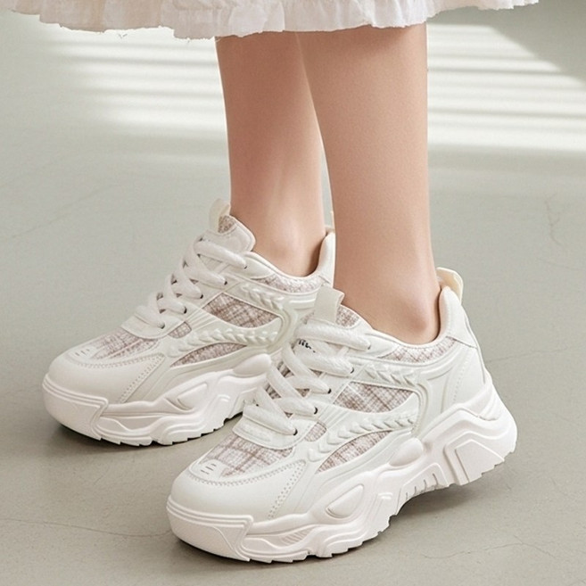 SDDDI 여성 4.5cm 키높이 니트 운동화 플랫폼 스니커즈 통굽 어글리 청키 슈즈