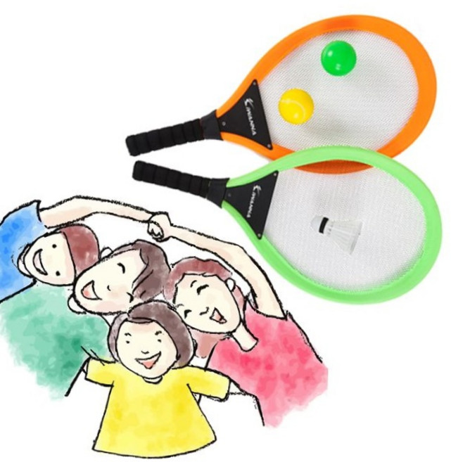 온 가족이 쉽고 안전하게 즐기는 빅사이즈 라켓 운동 mun*548Lr, 아이워너 플레이민턴_세트 (오렌지+그린), 1개