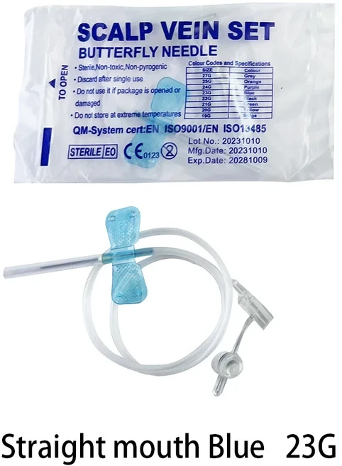200개/일회용 직구형 나비 주사 바늘 이중 날개 애완동물 간호실, 01 Blue 23G