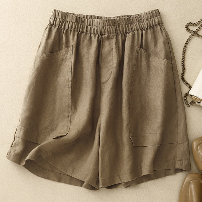 플랜앤유 여성 포켓 데일리 편한 린넨 밴딩 반바지 여름 와이드 데일리 숏 팬츠
