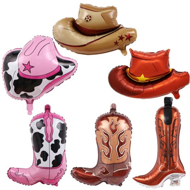 웨스턴 카우보이 모자 부츠 은박풍선 핑크 컬러 테마파티 포토존 장식 소품, 브라운모자, 브라운모자, 1개