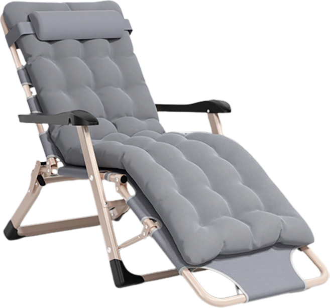 多功能摺疊躺椅，可180度平躺午睡床, 金色加粗方管+灰色保暖珍珠綿, 灰色