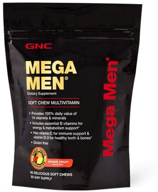 GNC 메가맨 씹는 멀티 비타민 각종 후르츠 60정 츄잉 츄어블 Mega Men, 1개