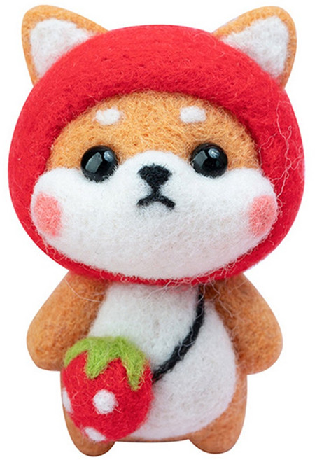 투데이리빙 DIY 양모 펠트 세트 귀여운 토끼 강아지 미니 인형 만들기 초보자 힐링 취미 공예 감성 캐릭터 미니어처 소품, 딸기시바, 1세트