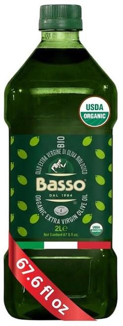 BASSO 1904 유기농 엑스트라 버진 올리브 오일 (EVOO) 지중해 블렌드 (스페인 이탈리아 및 그리스) 냉 추출 (T27°C) 미디엄 프루티 2리터 (650, 1개, 2L