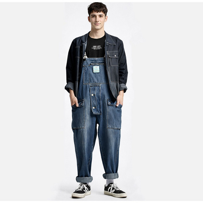 푸자오 남자 멜빵바지 작업복 점프수트 워크웨어 데님