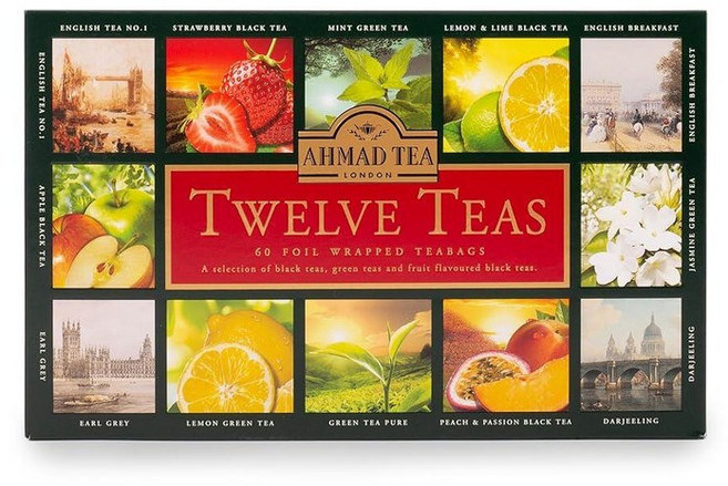 Ahmad Tea Natural Benefit 성 차 셀렉션 팩 | 녹차 과일 허브 티 선물 티백 향 주머니 60개 6가지 블렌드 160347, 12개의 차, 1개